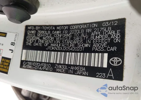 2012 Toyota Prius Two from USA, damaged, VIN JTDKN3DU2C5420231